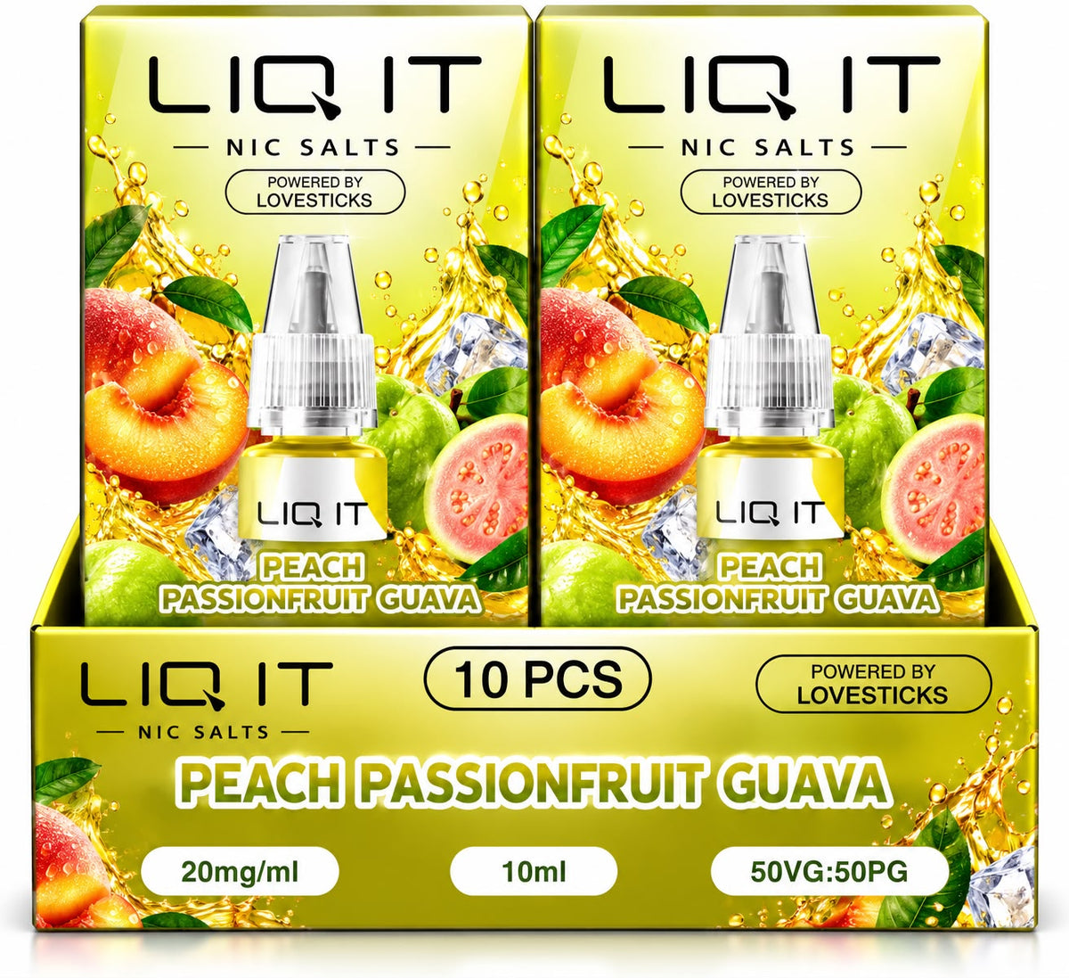 Verpackung LIQ IT Liquid Peach Passionfruit Guava – 10ml / 20mg (10er Pack)