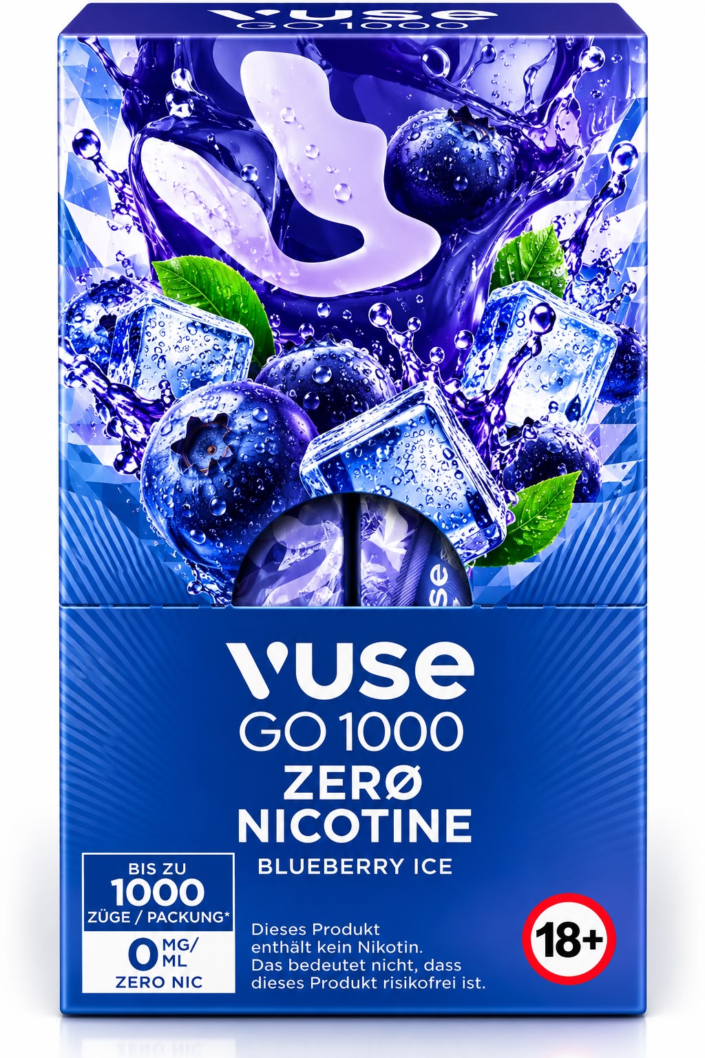 Verpackung Vuse GO 1000 Zero Nicotine – Blueberry Ice (10er Pack)